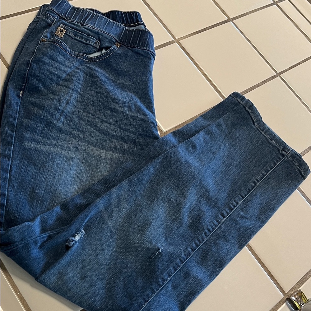 Belle Kim Gravel Pull On Medium Wash Distressed Jeans With Pockets Size 12P